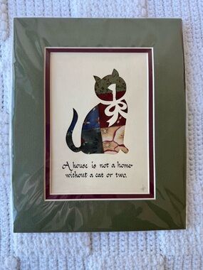 Vintage Cut Out Applique Quilted Cat Wall Art Original Signed